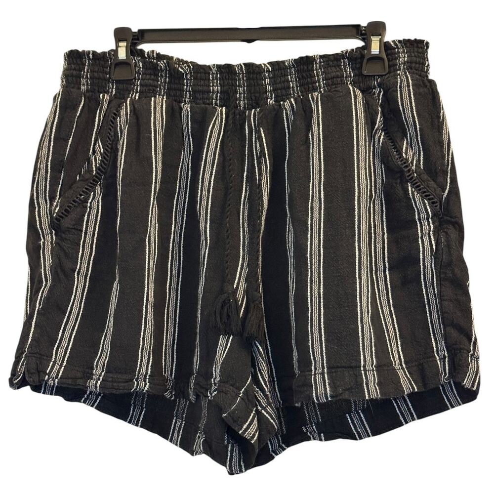 Briggs Black White Stripe Drawstring Shorts Women's XL Coastal Resort Casual